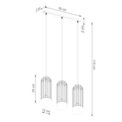 Kattokruunu johdossa BRINA 3xG9/8W/230V valkoinen