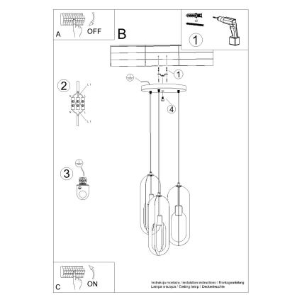 Kattokruunu johdossa NICUS 3xE27/15W/230V valkoinen