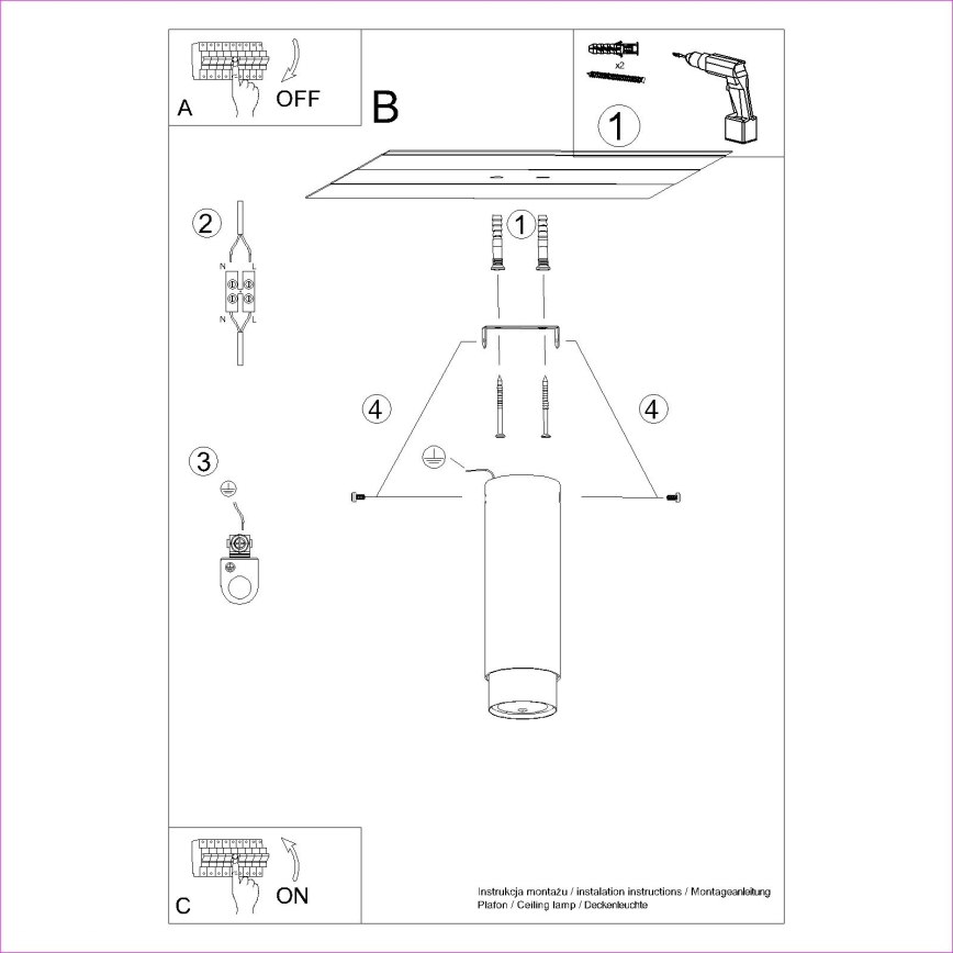 Kohdevalo NERO 1xGU10/10W/230V 22,5 cm musta/kulta