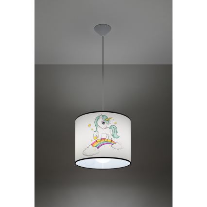 Lasten riipuskattokruunu johdossa UNICORN 1xE27/15W/230V halkaisija 30 cm yksisarvinen