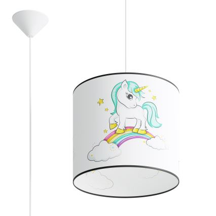 Lasten riipuskattokruunu johdossa UNICORN 1xE27/15W/230V halkaisija 30 cm yksisarvinen