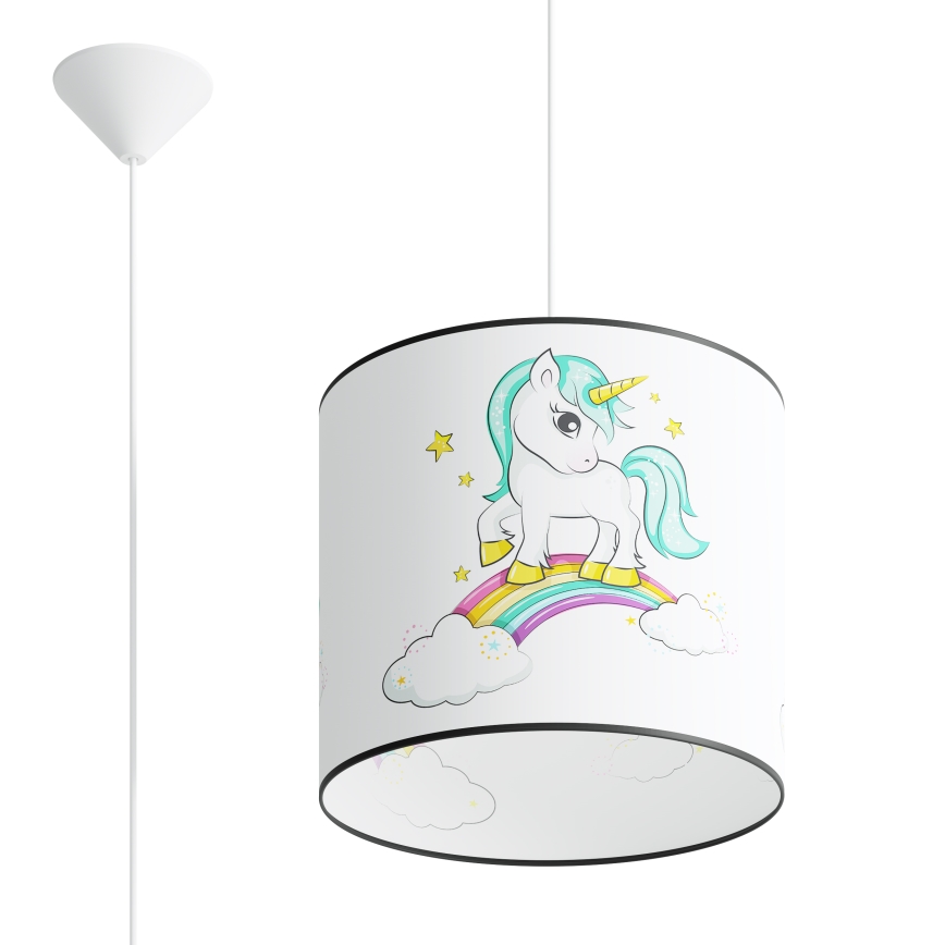 Lasten riipuskattokruunu johdossa UNICORN 1xE27/15W/230V halkaisija 30 cm yksisarvinen