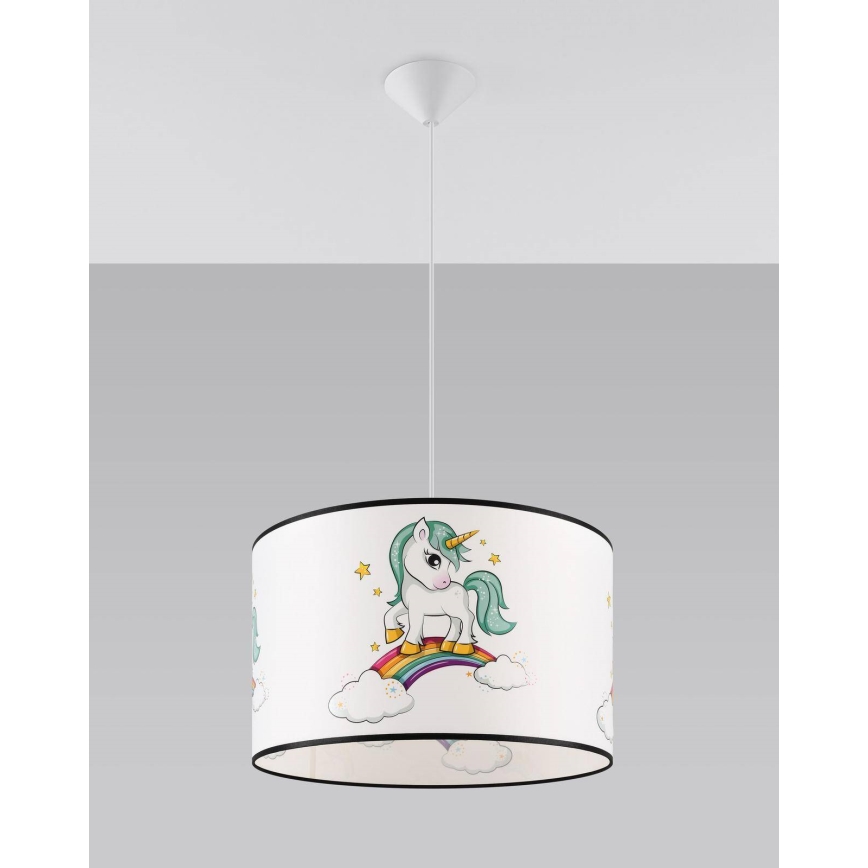 Lasten riipuskattokruunu johdossa UNICORN 1xE27/15W/230V halkaisija 40 cm yksisarvinen