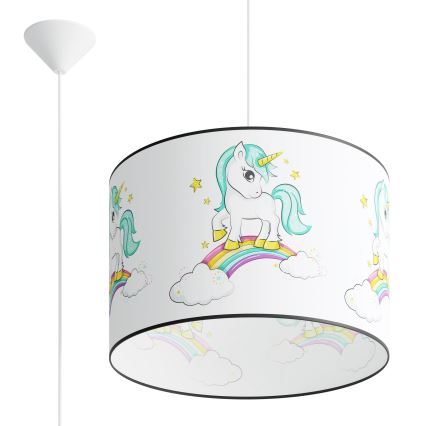Lasten riipuskattokruunu johdossa UNICORN 1xE27/15W/230V halkaisija 40 cm yksisarvinen