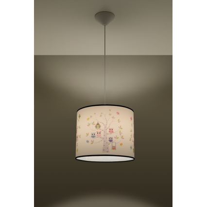 Lasten riipuskattokruunu johdossa OWLS 1xE27/15W/230V halkaisija 30 cm pöllöt