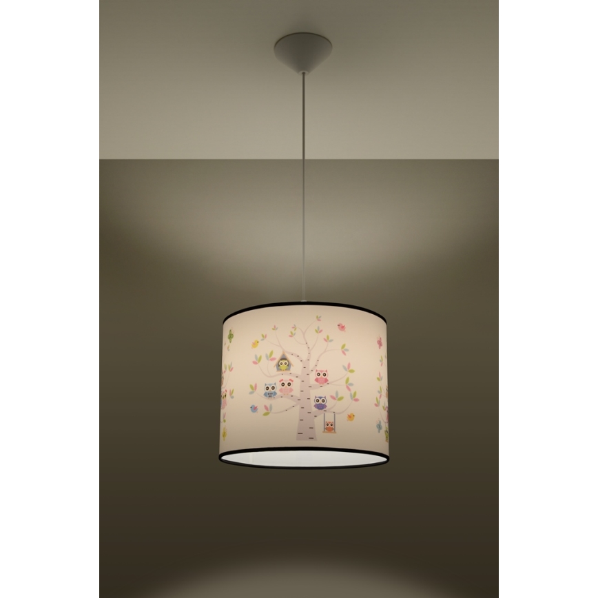 Lasten riipuskattokruunu johdossa OWLS 1xE27/15W/230V halkaisija 30 cm pöllöt