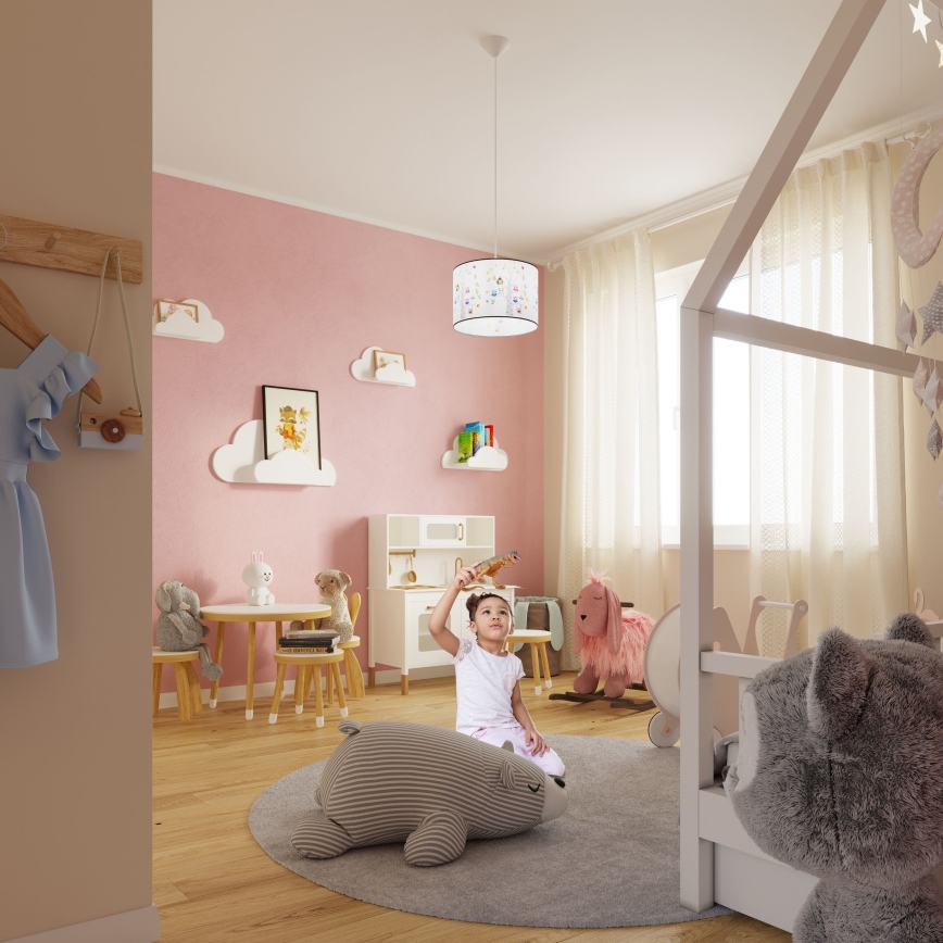 Lasten riipuskattokruunu johdossa OWLS 1xE27/15W/230V halkaisija 30 cm pöllöt