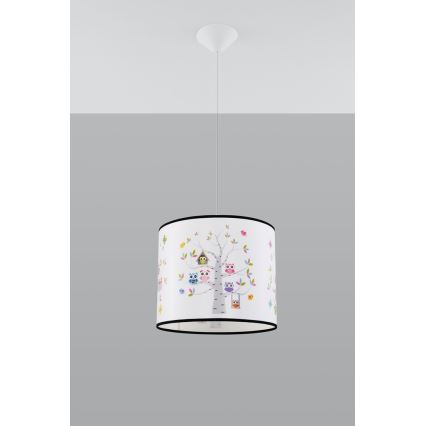 Lasten riipuskattokruunu johdossa OWLS 1xE27/15W/230V halkaisija 40 cm pöllöt