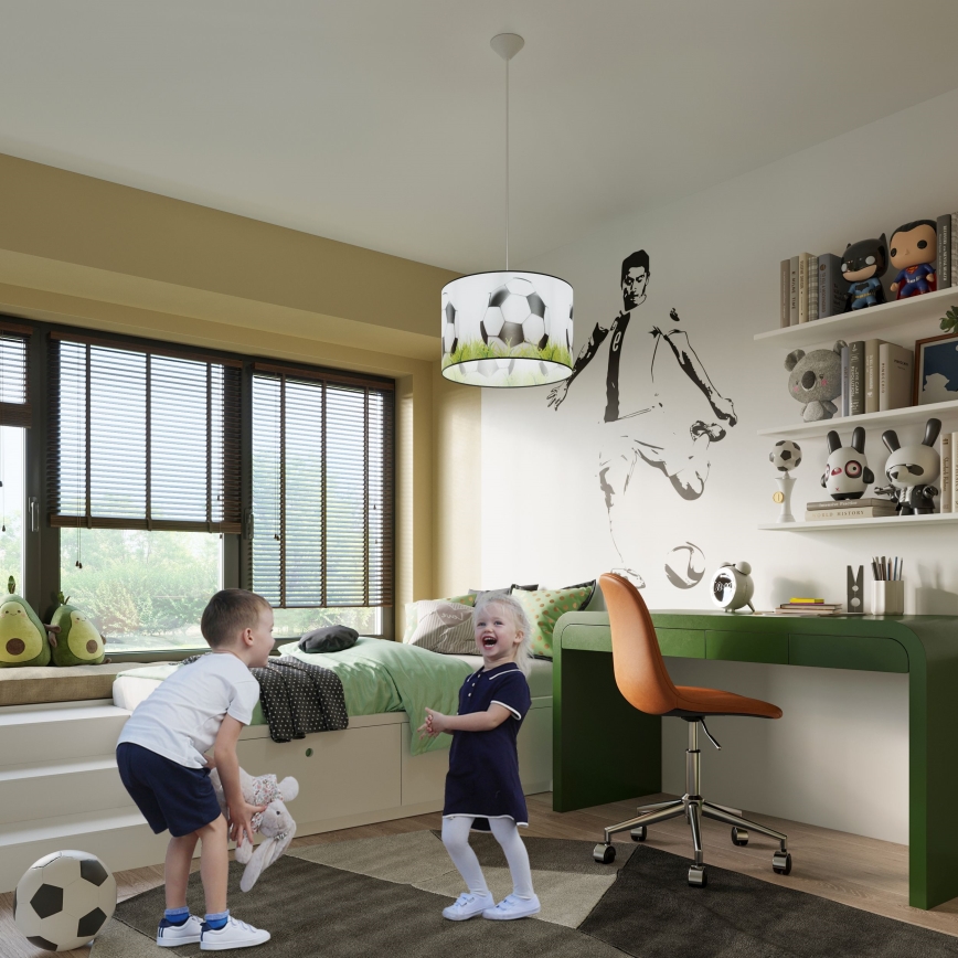 Lasten riipuskattokruunu johdossa FOOTBALL 1xE27/15W/230V halkaisija 40 cm jalkapallo