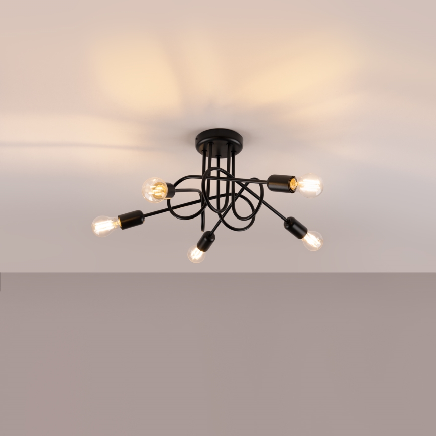 Kiinteä kattokruunu LOOP 5xE27/15W/230V musta