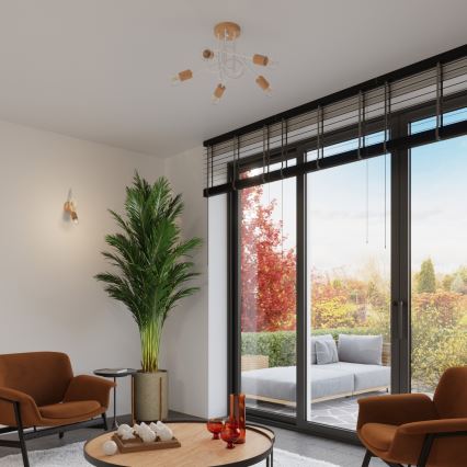 Seinävalaisin EMBER 1xE27/15W/230V valkoinen/beige/pyökki