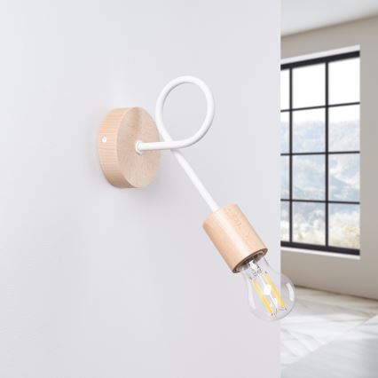 Seinävalaisin EMBER 1xE27/15W/230V valkoinen/beige/pyökki