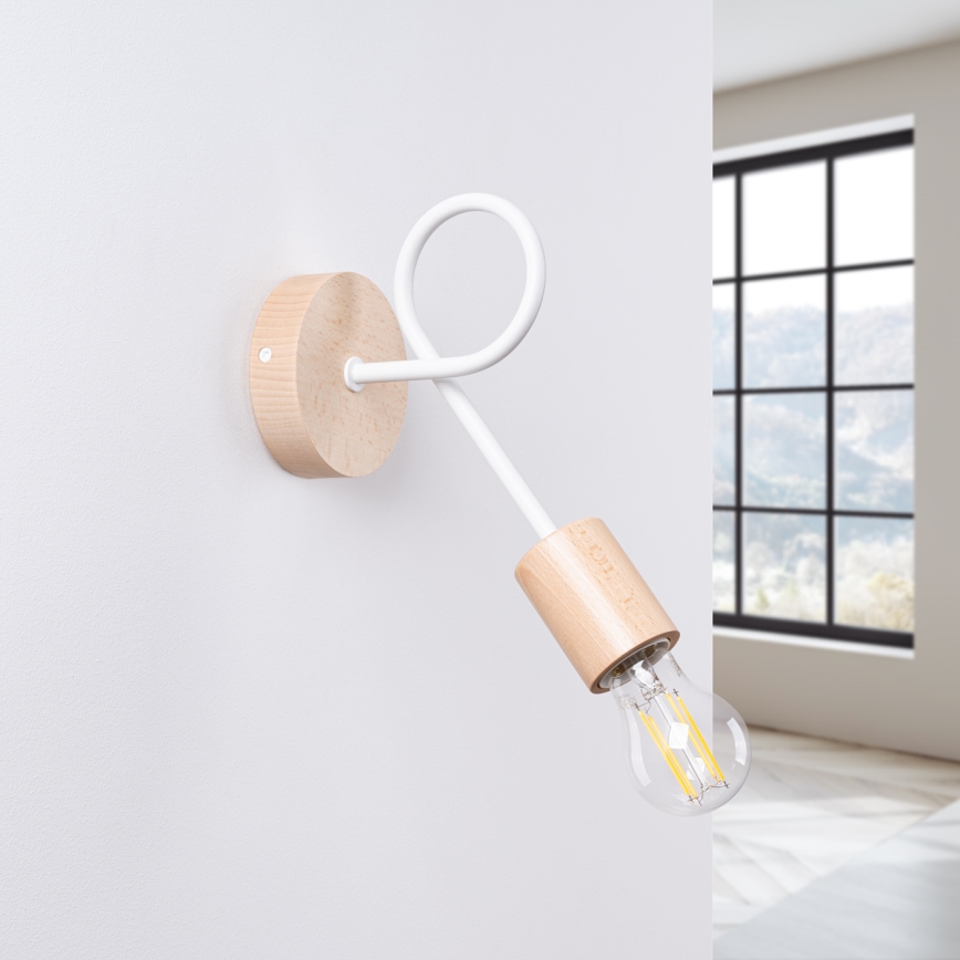 Seinävalaisin EMBER 1xE27/15W/230V valkoinen/beige/pyökki