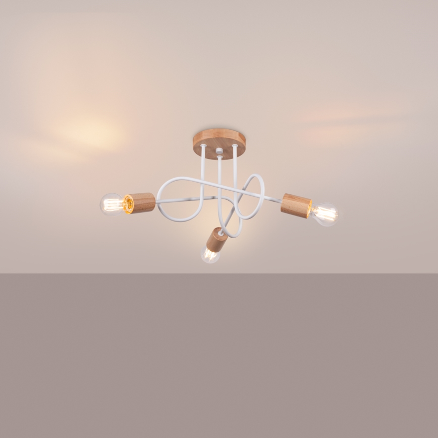 Kiinteä kattokruunu EMBER 3xE27/15W/230V valkoinen/beige/pyökki