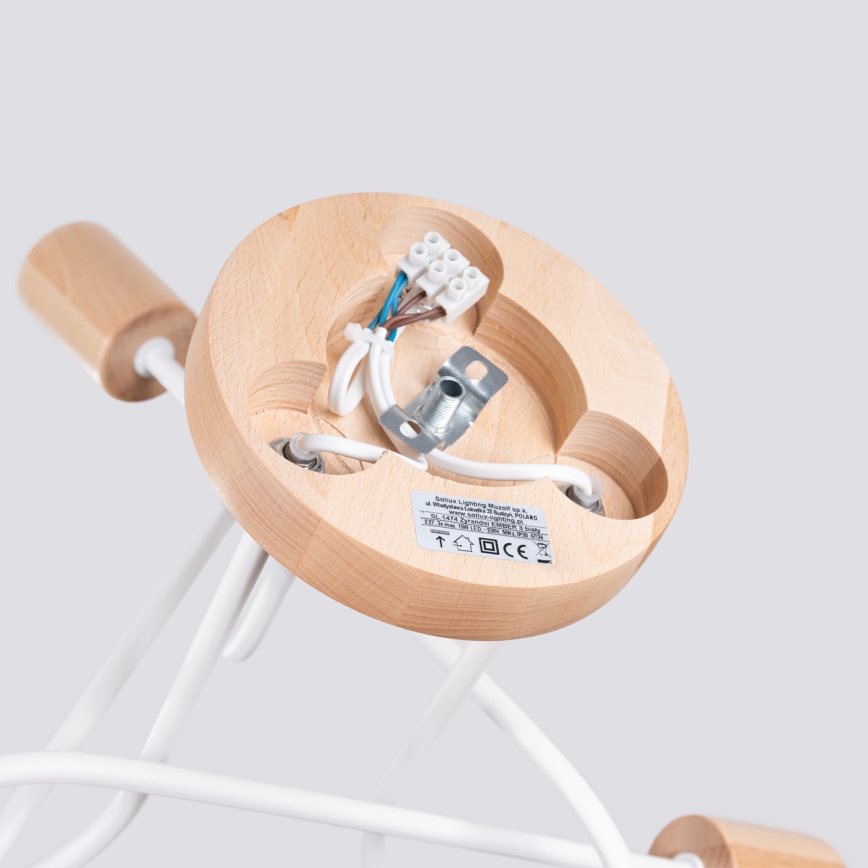 Kiinteä kattokruunu EMBER 3xE27/15W/230V valkoinen/beige/pyökki