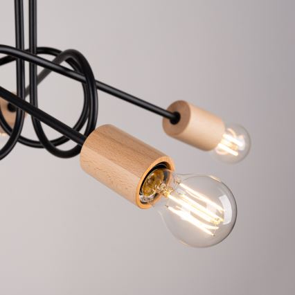 Kiinteä kattokruunu EMBER 5xE27/15W/230V musta/beige/pyökki