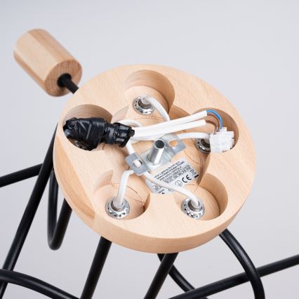 Kiinteä kattokruunu EMBER 5xE27/15W/230V musta/beige/pyökki