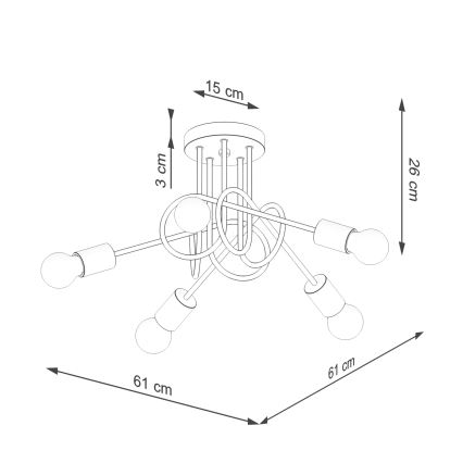 Kiinteä kattokruunu EMBER 5xE27/15W/230V musta/beige/pyökki