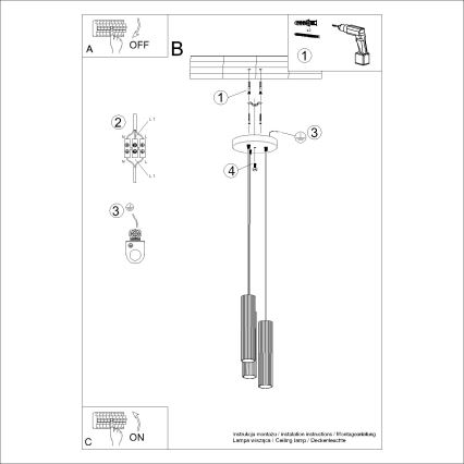 Kattokruunu johdossa KARBON 3xGU10/10W/230V valkoinen