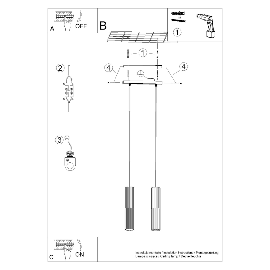 Kattokruunu johdossa KARBON 2xGU10/10W/230V kulta