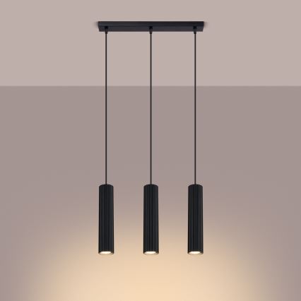 Kattokruunu johdossa KARBON 3xGU10/10W/230V musta