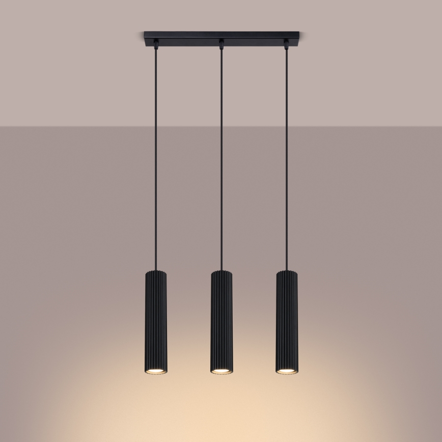 Kattokruunu johdossa KARBON 3xGU10/10W/230V musta