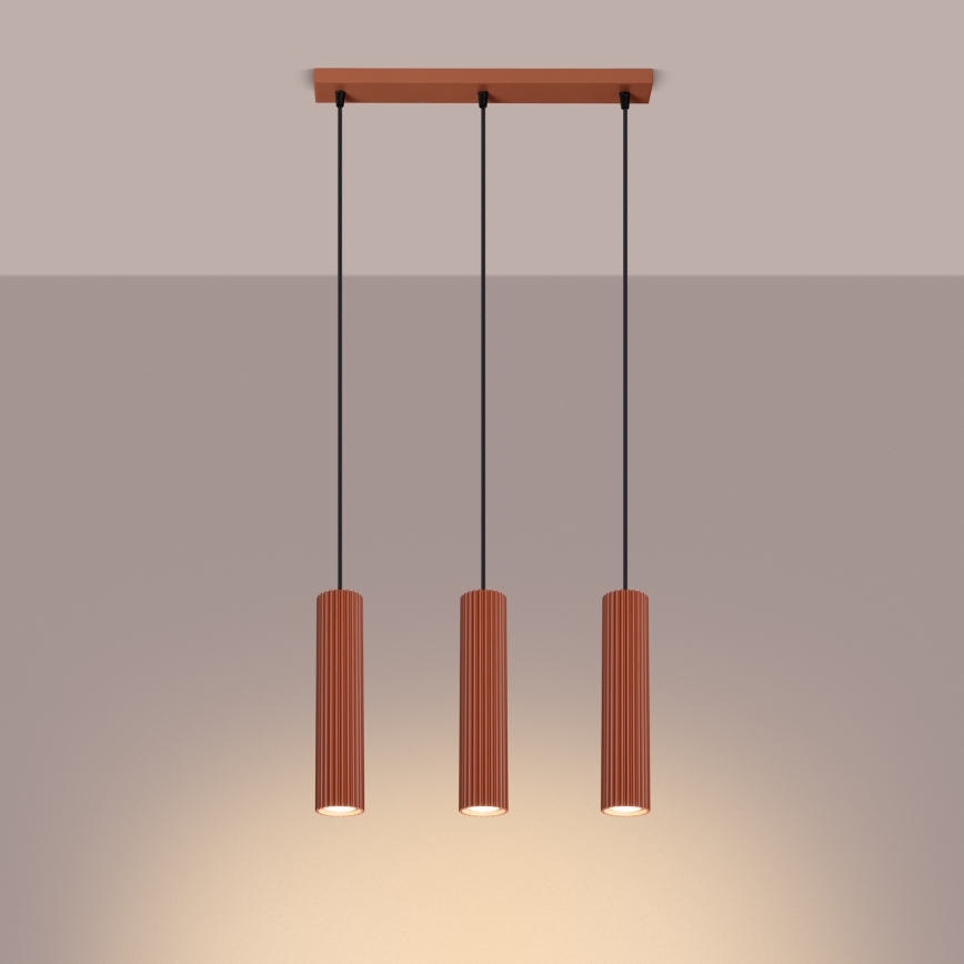 Kattokruunu johdossa KARBON 3xGU10/10W/230V punainen