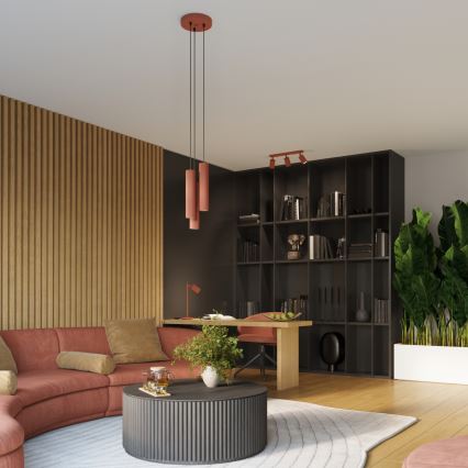 Kattokruunu johdossa KARBON 3xGU10/10W/230V punainen