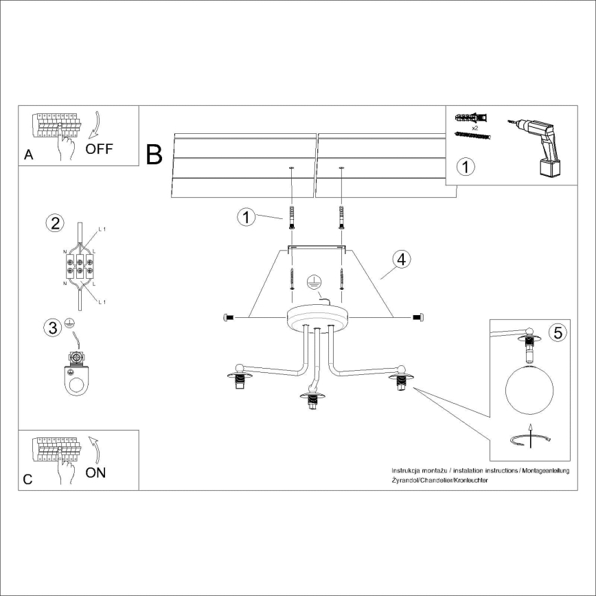 Riippukattokruunu ASTRAL 3xG9/8W/230V musta