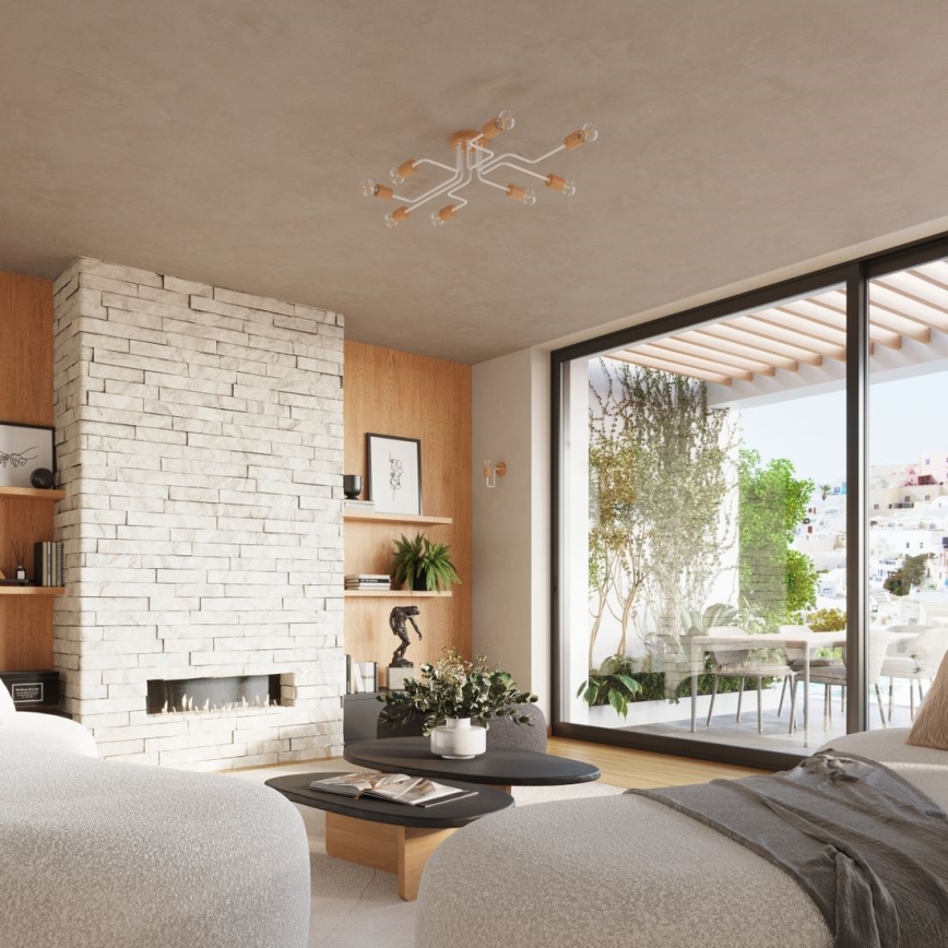 Seinävalaisin TIMBO 1xE27/15W/230V valkoinen/beige/pyökki