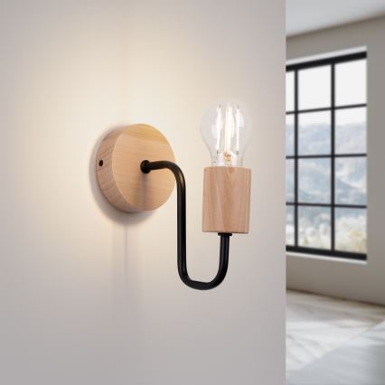 Seinävalaisin TIMBO 1xE27/15W/230V musta/beige/pyökki