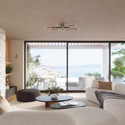 Seinävalaisin TIMBO 1xE27/15W/230V musta/beige/pyökki