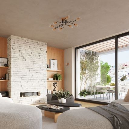 Seinävalaisin TIMBO 1xE27/15W/230V musta/beige/pyökki