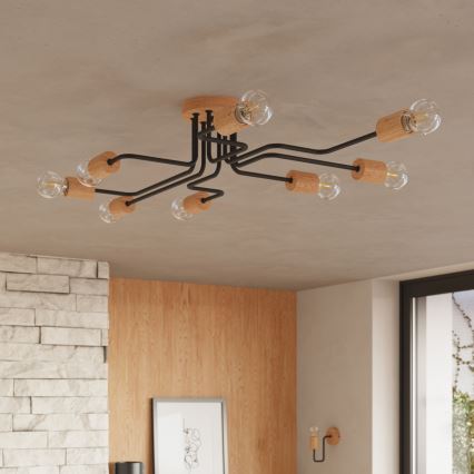 Seinävalaisin TIMBO 1xE27/15W/230V musta/beige/pyökki