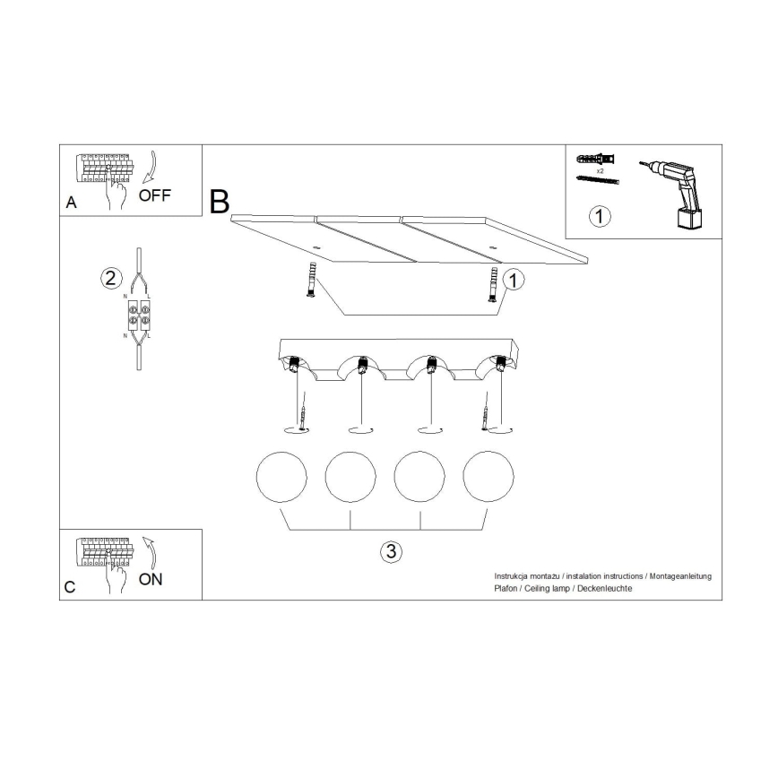 Kattovalo BULBO 4xG9/8W/230V pyökki/valkoinen