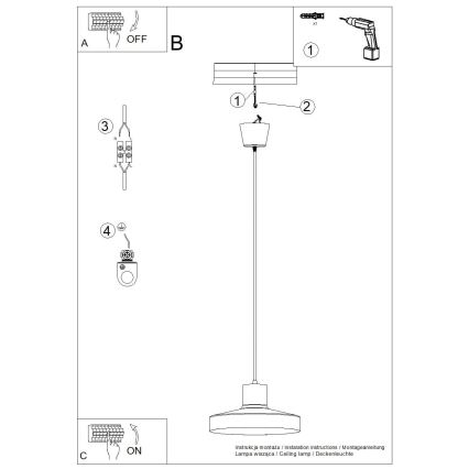 Kattokruunu johdossa BILO 1xE27/15W/230V halkaisija 35 cm valkoinen