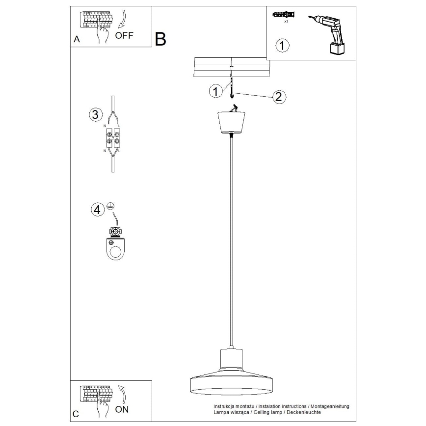 Kattokruunu johdossa BILO 1xE27/15W/230V halkaisija 35 cm kerma