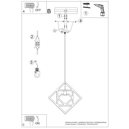 Kattokruunu johdossa CARO 1xE27/15W/230V pyökki