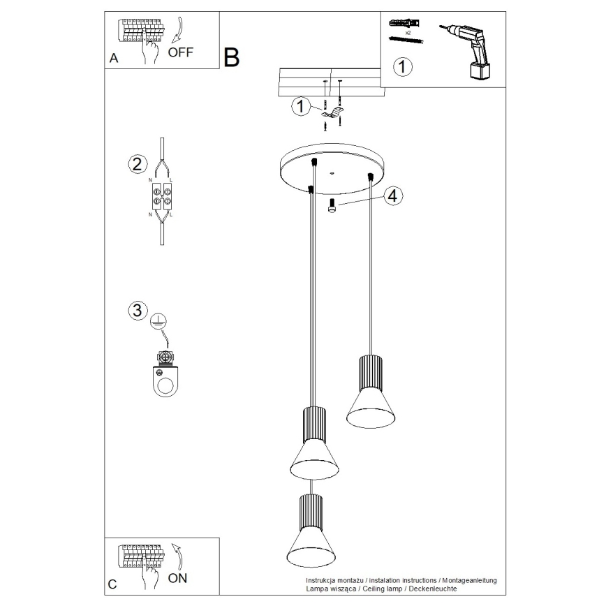 Riippuvalaisin vaijerilla ESTRIA 3xE14/10W/230V, halkaisija 30 cm, kermanvärinen