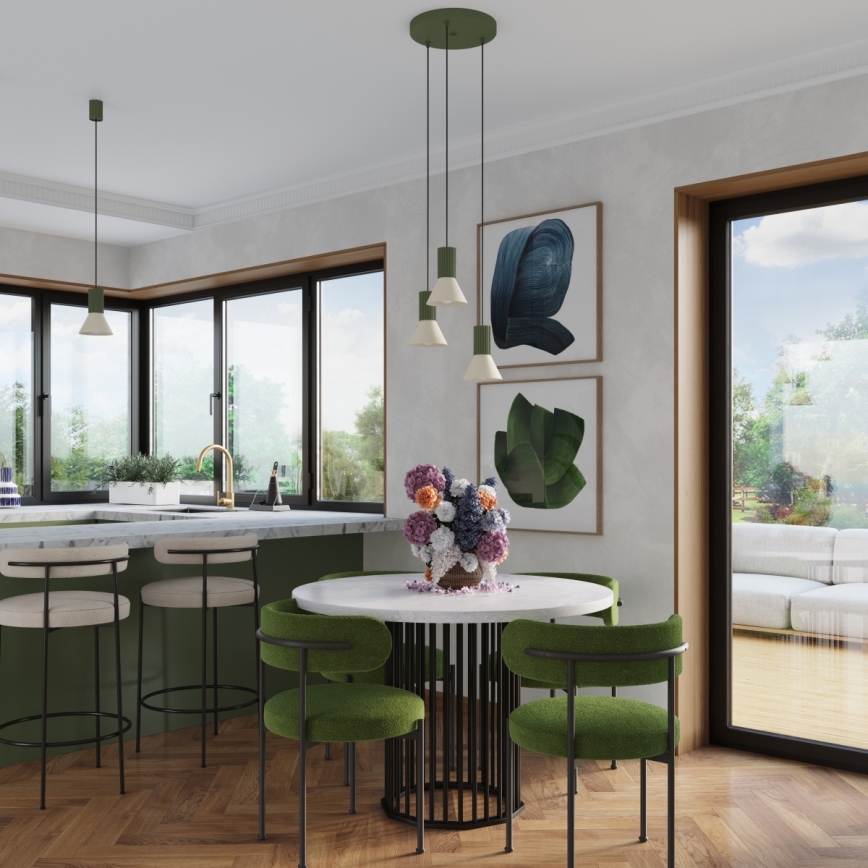 ESTRIA-riippuvalaisin johdolla 1xE14/10W/230V, halkaisija 14 cm, vihreä