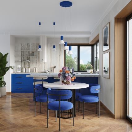 Riippuvalaisin vaijerilla ESTRIA, 3 x E14/10 W/230 V, Ø 30 cm, sininen