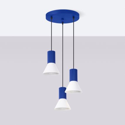 Riippuvalaisin vaijerilla ESTRIA, 3 x E14/10 W/230 V, Ø 30 cm, sininen