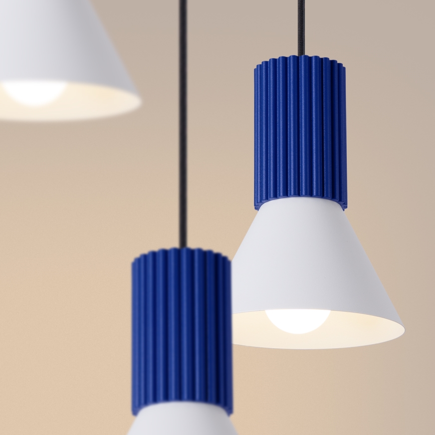 Riippuvalaisin vaijerilla ESTRIA, 3 x E14/10 W/230 V, Ø 30 cm, sininen