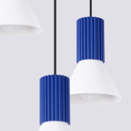 Riippuvalaisin vaijerilla ESTRIA, 3 x E14/10 W/230 V, Ø 30 cm, sininen