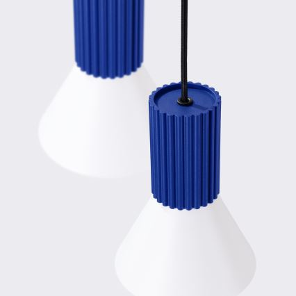 Riippuvalaisin vaijerilla ESTRIA, 3 x E14/10 W/230 V, Ø 30 cm, sininen