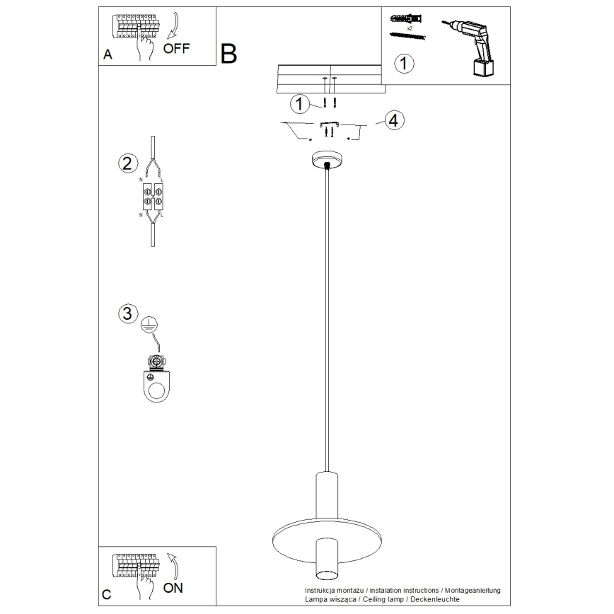 Riippuvalaisin kaapelilla PELTA 1xGU10/10W/230V, musta/keltainen