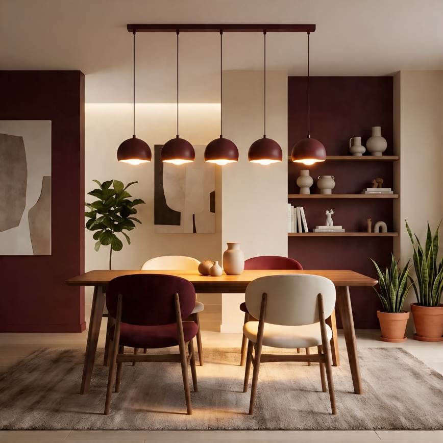 SOOL-riippuvalaisin johdolla 5xE27/15W/230V burgundinpunainen