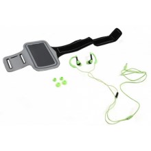 Sport-kuulokkeet, joissa on mikrofoni ja käsivarsikotelo, vihreä
