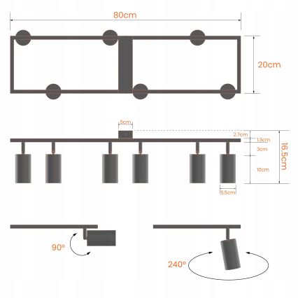 Spottivalaisin 6xGU10/30W/230V valkoinen