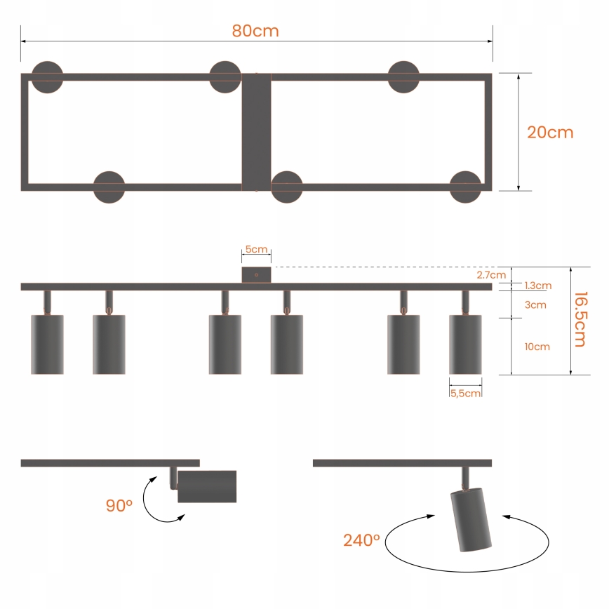 Spottivalaisin 6xGU10/30W/230V valkoinen